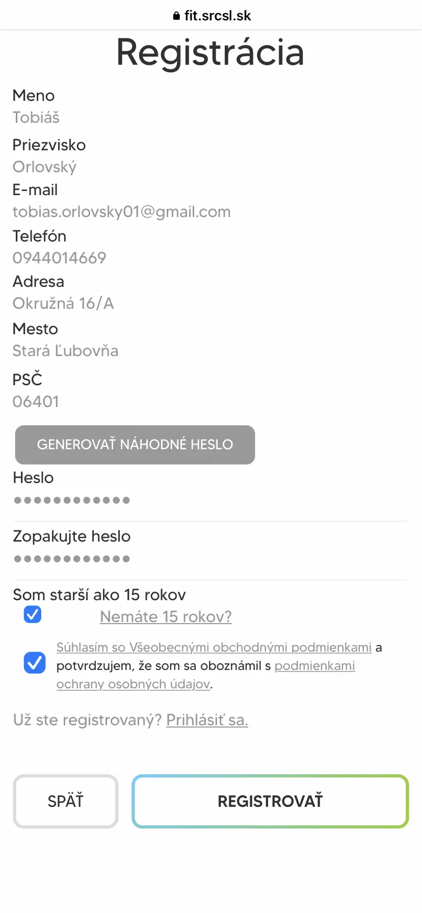 Screenshot-nákup vstupu s registráciou